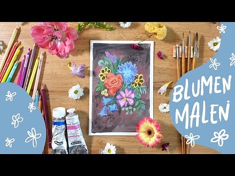 Blumen malen mit Acryl 🌸 Male ein wunderschönes Blumenbild mit Acrylfarbe & Buntstiften – so geht's!