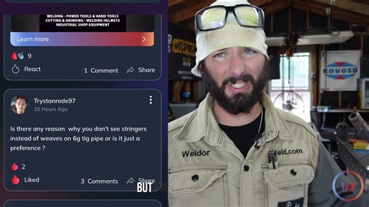 In this week's Weld App question video, Austin dives into the topic of weaves vs. stringers when welding in a 6G position with Tig. He shows two different techniques that help explain the difference between a free-hand stringer and a weave walking the cup. Check it out on our YouTube channel. https://youtu.be/1gmamB4IW5k | Weld.com | Facebook