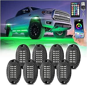 8Pods Metal RGB LED Rock Lights Kit with APP/RF Remote Control, Multicolor Underglow Light with Brake Dual Zone Neon Exterior 12v Waterproof Aluminum Underbody Light for Trucks Jeep ATV UTV Golf Cart