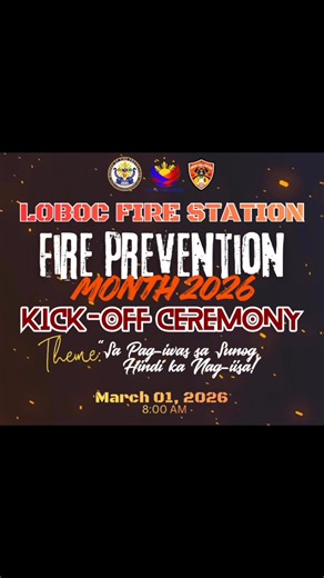 Loboc Fire Station Fire Prevention Month 2026 Kick-Off Ceremony 🔥🚒 As part of the nationwide observance of Fire Prevention Month led by the Bureau of Fire Protection, the Loboc Fire Station will conduct a motorcade, with fire trucks sounding their sirens, to officially signal the start of the celebration. 📢‼️Please do not panic when you hear the sirens, as this is only part of our motorcade activity. Together, let us promote fire safety, awareness, and preparedness in our community. 🚒🔥 #Mad