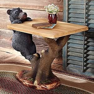 BLACK FOREST DECOR - Black Bear Climbing Accent Table for Home, Cabin, Lodge, Living Room - Vintage Rustic Furniture - 27" x 15.5" x 27"