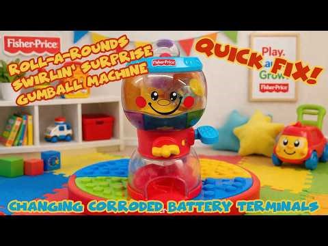 Quick fix! Fisher Price Roll A Rounds Swirlin' Surprise Gumball Machine - changing battery terminals