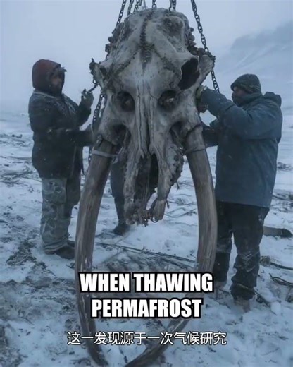 科學家在北極地區發現了一具巨大的頭骨，被認爲可能屬於一種史前劍齒類掠食……僅限娛樂！#探索#故