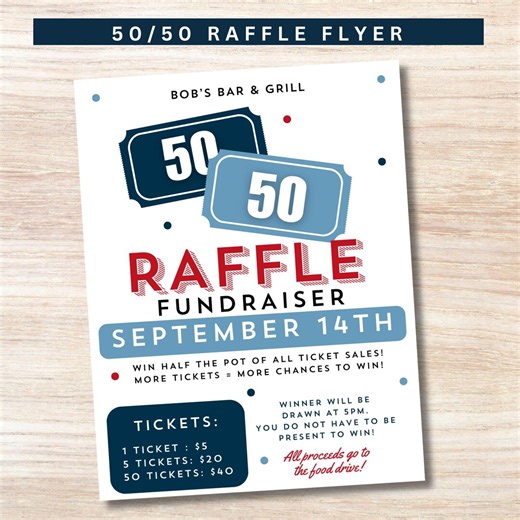 50 50 Raffle Fundraiser Flyer, Raffle Event, Raffle Flyer, Fundraiser Flyer, School Fundraiser, Canva Flyer Template - Etsy