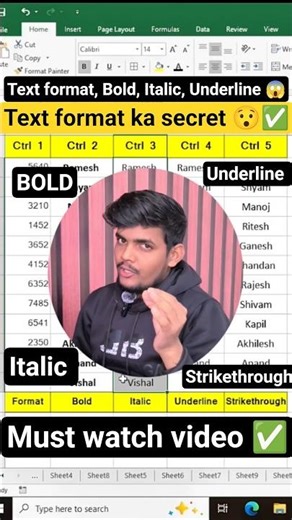Text formatting ka SECRET shortcut 🤯Bold ✨ Italic ✨ Underline ✨ Strikethrough #excel #shorts #viral