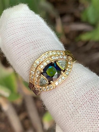 8.3K views · 234 reactions | Here is a midnight blue sapphire 1.5ct set in 18k yellow gold along with natural diamonds which come in trillion and round shapes. | Australia Sapphire | Facebook
