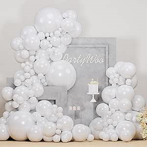 PartyWoo Pearl White Balloons 152pcs Different Sizes Pack of 18 12 10 5 Inch Metallic White Latex Balloon Arch Kit Garland for Wedding Graduation Baby Shower Birthday Party Decorations White-Z30