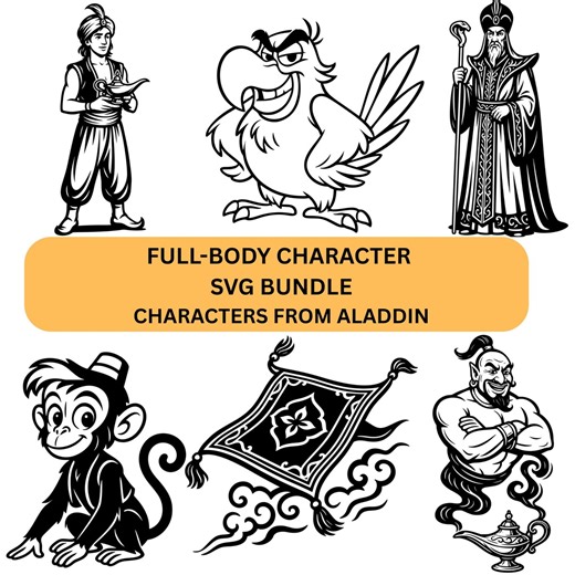 Aladdin SVG Bundle | Classic Aladdin Characters PNG | 300 DPI Clipart for Shirts & Sublimation Printing - Etsy