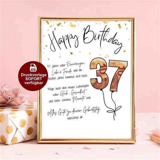 37th Birthday Money Gift - Printable Gift Idea Download - Last Minute DIY - 37 Years Old - Gift Certificate Template Card - Giving Money - Etsy