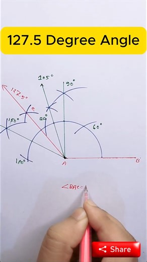 Draw 127.5° Angles Easily #shorts #geometry #angleconstruction