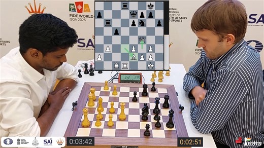S.L. Narayanan played a fantastic match against England's number 2 player Nikita Vitiugov. After 6 draws (2 in classical, 2 in 15 10, 2 in 10 10) we are now in the blitz 5 3 segment. We bring you both the games along with commentary by IM Sagar Shah. Video: ChessBase India #Chess #ChessBaseIndia #fideworldcup2025 | ChessBase India