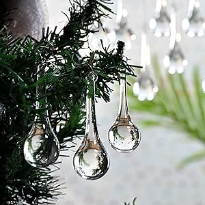 IndianShelf 50 Clear Glass Christmas Ornaments for Tree- Teardrop Ornaments- Chandelier Crystals Replacement Drops- Christmas Decorations- Icicles Raindrop Decorative Hanging Ornaments Centerpieces