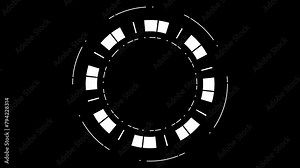 Loading animation or progress bar HUD element digital - pending loading screen - loop with loopable segments - circular white on black