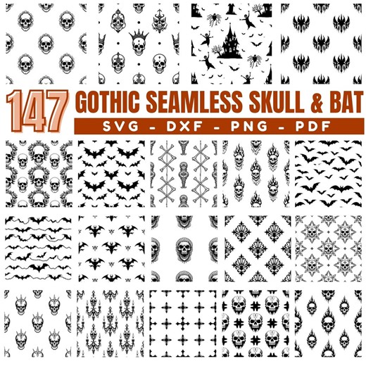 Gothic Skull Bat Seamless Pattern SVG Bundle, Dark Gothic Repeat Pattern Files for Laser Engraving & Glowforge, Instant Downloads - Etsy