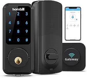Wi-Fi Smart Deadbolt Lock with Touchscreen Keypad, Keyless Entry Bluetooth Hornbill Smart Front Door Lock Compatible with Alexa, Works with App, Auto-Lock, Remotely Control