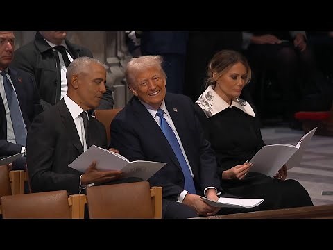 See Presidents Obama and Trump chat ahead of Carter funeral