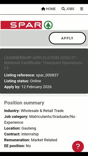 SPAR Transport Operations & Supply Chain Management Learnership Programmes 2026 Now Open! If you’re a young South African looking for a real entry point into logistics, transport, and supply chain careers, this opportunity is big news. SPAR South Africa, through its North Rand Distribution Centre, has officially opened applications for its 2026 Learnership Programmes in Transport Operations and Supply Chain Management. Check if You Qualify for this Learnership here (Avoid Rejection) Are you Read