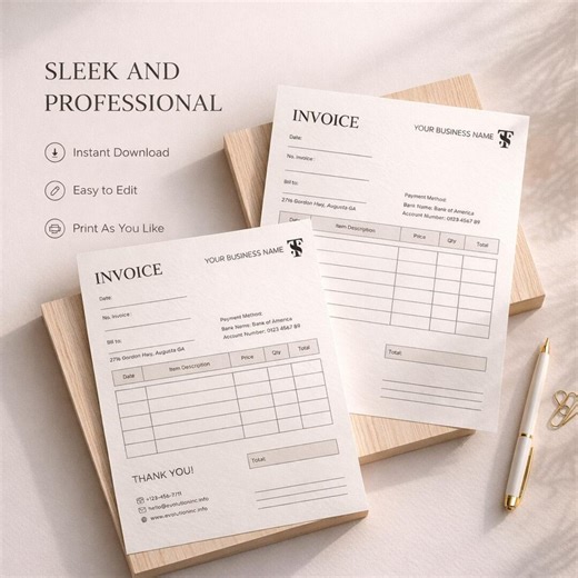 Invoice Template – Editable Printable Invoice for Small Business | Modern Minimal Billing Form - Etsy