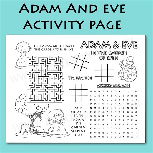 Adam and Eve Activity Page: Bible Story Coloring, Maze, Word Search (PDF Download) - Etsy