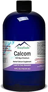 Calcom Calcium Complex – Calcium, Magnesium, Amino Acid & Herbal Blend - Alcohol-Free Oral Calcium Drops - Liquid Calcium Supplement for Bones and Teeth – Vegan Mineral Liquid, 16 Oz