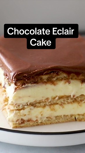 This Chocolate Eclair Cake dessert tastes like a Boston cream pie and chocolate eclair. It’s the yummiest and easiest 5 ingredient no bake dessert ever!
