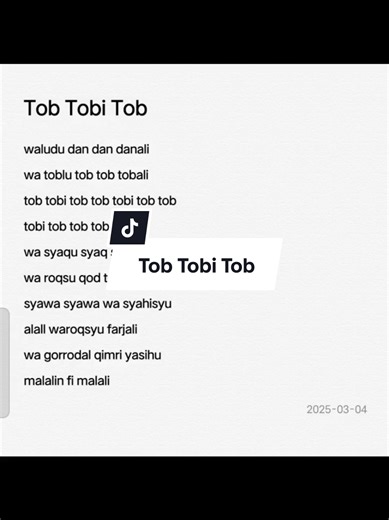 Lirik Lagu Tob Tobi Tob - Galeri Musik Menarik