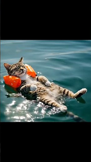 Chillest Cat Ever! 😎🐱 Floating with Arm Floaties in the Pool | Relaxing Cat Vibes #cat #cute #funny