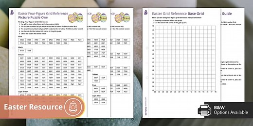 KS3 Easter: Four-Figure Grid References Picture Puzzles