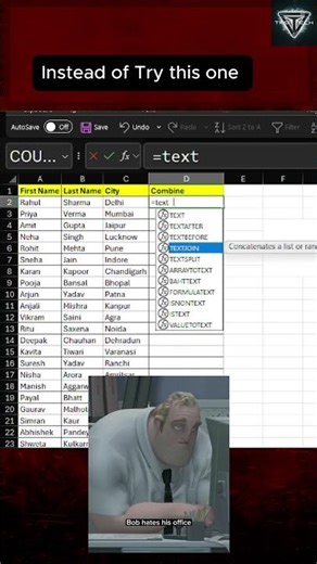 Textjoin function in Excel | Simple Formula to Join Texts | Excel Tips | Excel Videos
