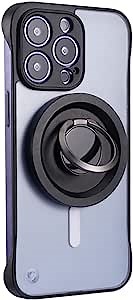 GALAPPLE Black 360° Portable Magnetic iPhone Grip Ring Holder, Aluminum Alloy Detachable Magnet Stand Compatible with MagSafe Case& Sticky Sheet Iron Attached for General Case