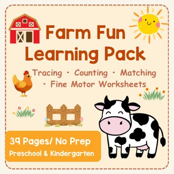 Farm Fun Learning Pack | Tracing, Counting, Matching & Fine Motor Worksheets for