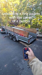 1.2M views · 6.6K reactions | Using our @ants.trailers to unload a few pallets of @unilock pavers for a new walkway installation. This took a total of 45 seconds to unload with no skid steer needed! #antstrailer #antslivebottom #conveyor #construction #pavers #patio #retainingwall #diy #walkway #homerenovation #homeimprovement | Rock-Pebble-Shears | Facebook