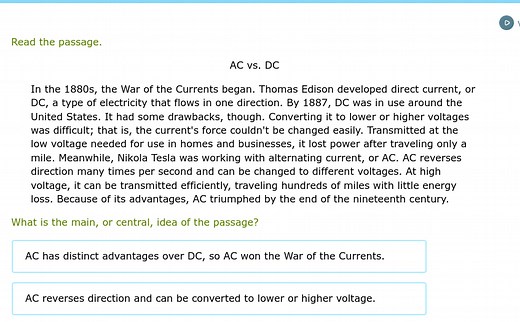 Read the passage. AC vs. DC In the 1880s, the War of the Curre... | Filo