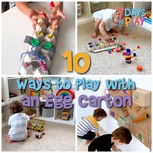 ♻️ 🥚 EGG CARTON ACTIVITIES // Save all the egg cartons! 🤗 They make for the perfect material for play and learning. 👌 Watch the 📹 to see 10 creative ways we’ve incorporated egg cartons into our activities, and read on below 👇 for more details on each! Any questions at all? Drop👇 them in the comment section below! - (1) 🌈 Pom Pom Color Sorter: Make holes on top of an egg carton and add some color for a fun fine motor, color sorting game! - (2) 🎨 Recycled Canvas Art: Glue some old cartons 
