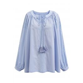 Tassel String Embroidered Cotton Top in Blue