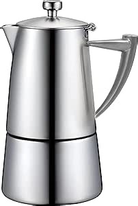 CUISINOX Roma Satin Stainless Steel Moka Pot Stovetop Espresso Maker, 6-Cup