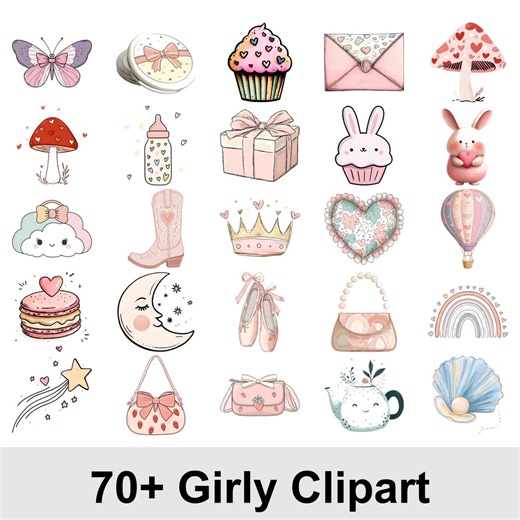 Girly Clipart Bundle PNG • 70  Cute Clipart for Planners • Aesthetic Feminine Clipart • Pretty Digital Download With Commercial Use Included - Etsy