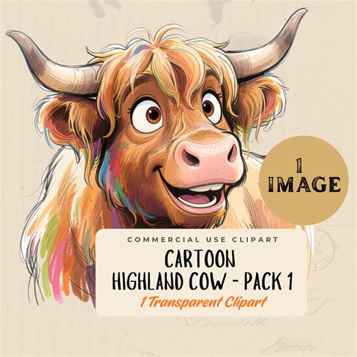 Single Sketch Cartoon Highland Cow Transparent Clipart, Animal Illustrations, Printable Graphics, Love Animals, Crafting Images, Card - Etsy UK