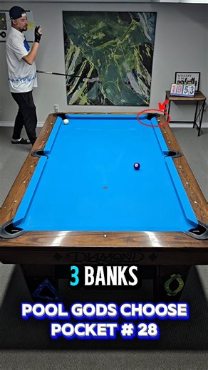 Martin Snajdr on Instagram: "3 Rail Bank Shot in the Heart! Pool Gods Choose Pocket # 28 #bankshot #cuesports #billiards #poolgodschoose #billar"
