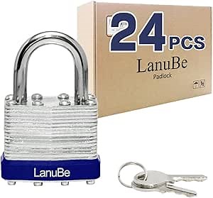 LanuBe Lock Laminated keyed Padlock (1-9/16", 40mm), keyed Alike Locks, Normal Shackle, Pack of 24