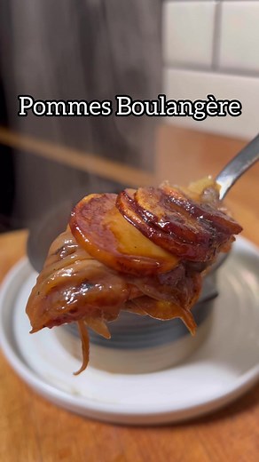 All about the sides, 12 of 50. Pommes boulangère - apologies in advance for my dodgy French accent. Simple and effective cooking this.. I love these and I’d forgotten how much until I made them in the dark in my kitchen trying not to trip over the wire from the LED light. So here we go.. enjoy. 1kg Maris piper potatoes washed, peeled and thinly sliced 3 large onions thinly sliced Splash of olive oil 1 tsp thyme leaves 600-700ml brown chicken stock or lamb stock 60g butter Salt 1. Soften the onio