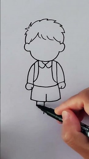 簡単ステップ！リュックを背負ったかわいい男の子の描き方イラスト 🎒👦✨