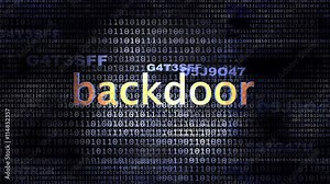 The word Backdoor in front of a digital background representing executable code.