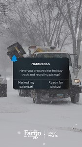 🎄 Heads up for holiday pickups! Trash and recycling will follow an adjusted schedule next week: If your normal pickup day is Monday, Dec. 22, or Friday, Dec. 26, your trash will be picked up on schedule. If your normal pickup day is Tuesday, Wednesday or Thursday, we’ll be out to collect your trash one day early (Ex. If your normal pickup day is Wednesday, please have your carts out on Tuesday morning). Please set carts out by 8 a.m. to help crews stay on track. The landfill will be closed on D