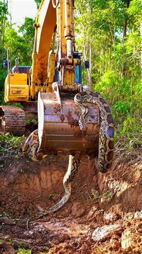 Unbelievable! Excavator Lifts Monster Python – How Big Is It? #Shorts #FYP