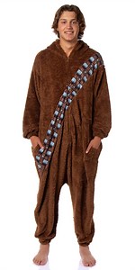 Star Wars Chewbacca Hooded Adult Plush Fleece Zip-Up Costume One Piece Footless Pajama Union Suit