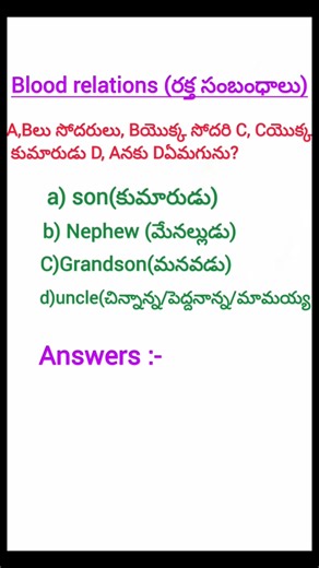 blood relations questions reasoning tricks for competitive exams shortcuts in telugu