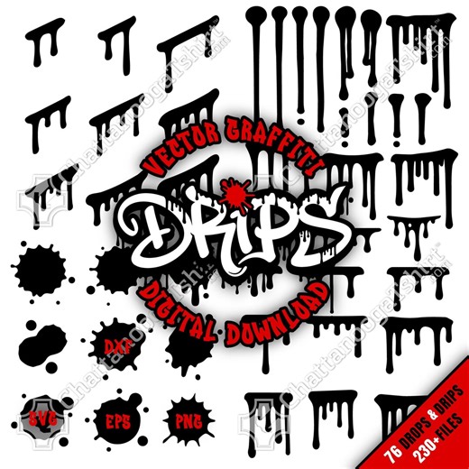 Simple Graffiti Drips Splatter Drops Vector Bundle, Paint Drip Grunge Brush SVG Set - Etsy