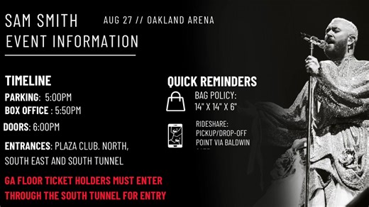Tonight! Sam Smith | Oakland Arena and Oakland-Alameda County Coliseum