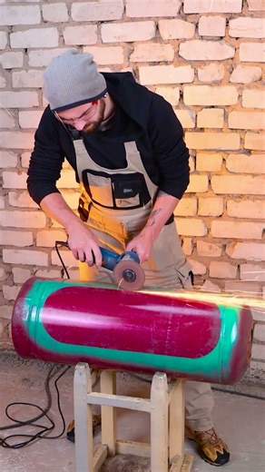 Turning a old tank into a fireplace! 🔥🤯 #upcycle